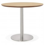 Table à manger ronde design ou bureau COLINE en MDF et métal brossé (Ø 90 cm) (naturel, acier brossé)