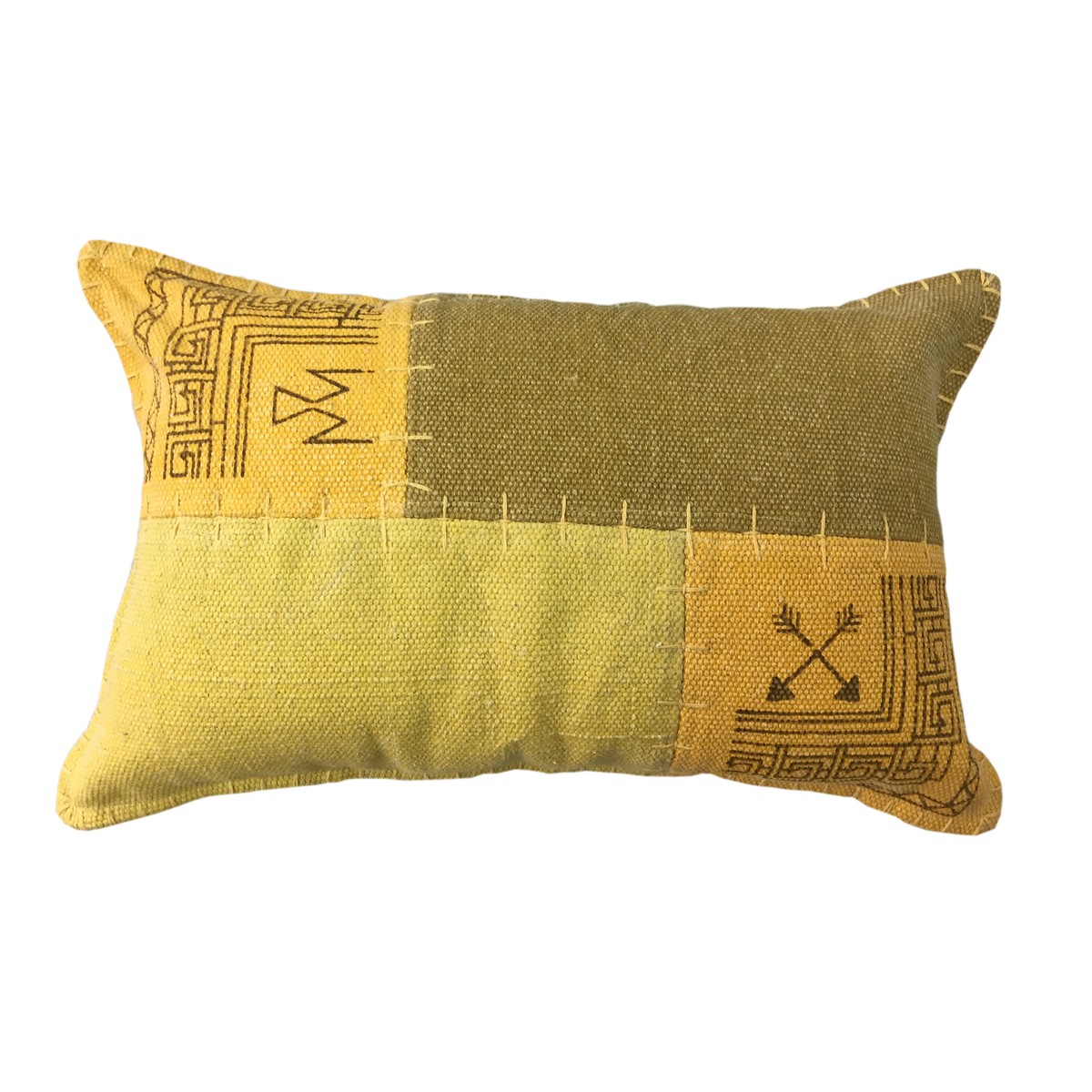 Vintage patchwork rettangolare FINCA cuscino fatto a mano (giallo verde) -  AMP Story 6088