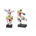 Set di 2 statue sculture decorative disegno COUPLE in resina H34 (multicolore)