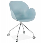 Chaise de bureau sur roulettes SORBIER en polypropylène pieds métal chromé (bleu ciel)