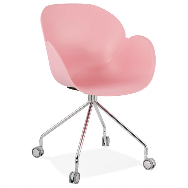 Silla de escritorio SORBIER sobre ruedas en patas de metal cromado de polipropileno (rosa) - image 43485