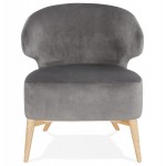 YASUO design chair in natural-coloured wooden footvelvet (grey)