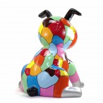 Statue sculpture décorative design CHIEN ASSIS POP ART en résine H100 cm (Multicolore)
