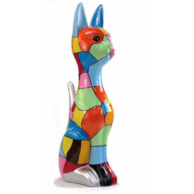Statue sculpture décorative design CHAT DEBOUT POP ART en résine H100 cm (Multicolore) - image 43775