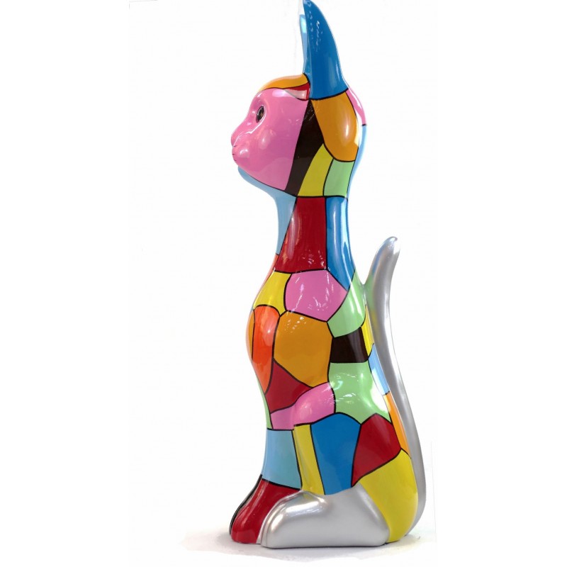 Statue sculpture décorative design CHAT DEBOUT POP ART en résine H100 cm (Multicolore) - image 43778