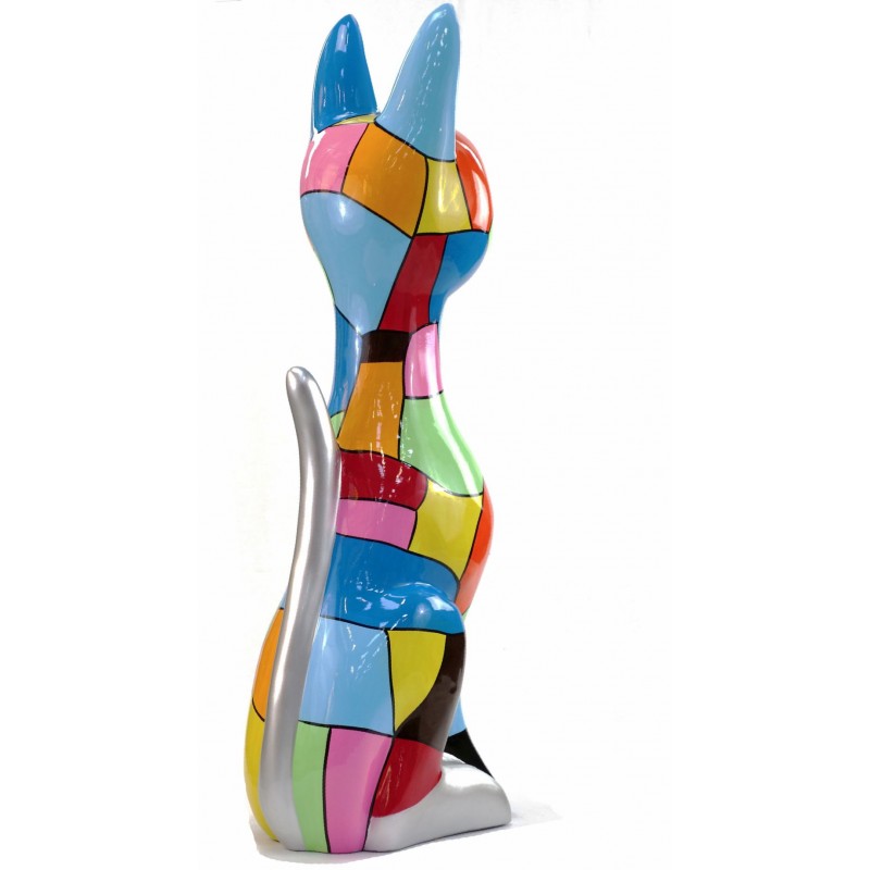 Statue sculpture décorative design CHAT DEBOUT POP ART en résine H100 cm (Multicolore) - image 43780