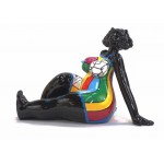 Statue sculpture décorative design FEMME EXOTIQUE ASSISE en résine H38 cm (Multicolore)