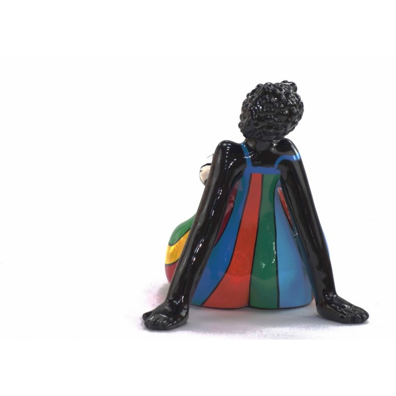 Statue sculpture décorative design FEMME EXOTIQUE ASSISE en résine H38 cm (Multicolore) - image 43833