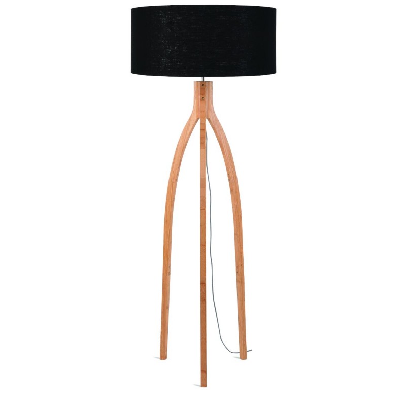Bamboo standing lamp and annaPURNA eco-friendly linen lampshade (natural, black) - image 44470