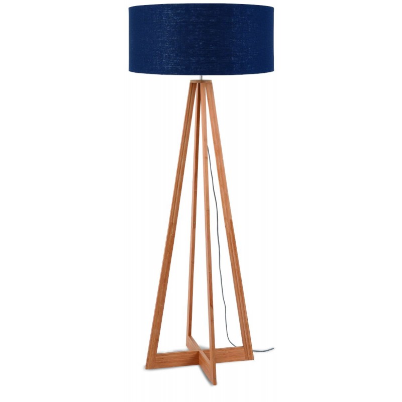EverEST bamboo standing lamp and green linen lampshade (natural, blue jeans) - image 44548