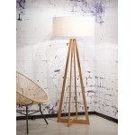 Lámpara de pie de bambú y pantalla de lino ecológica cada vez más respetuosa (natural, blanca)