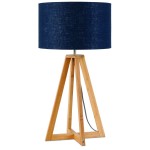 Bambus Tischlampe und everEST umweltfreundliche Leinen Lampenschirm (natürliche, blaue Jeans)