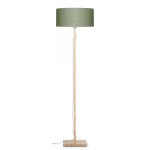 Lampada in legno in piedi con bambù e paralume di lino eco-friendly FUJI (naturale, verde scuro)