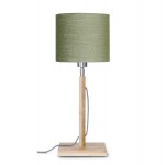 Lampe de table en bambou et abat-jour lin écologique FUJI (naturel, vert foncé)