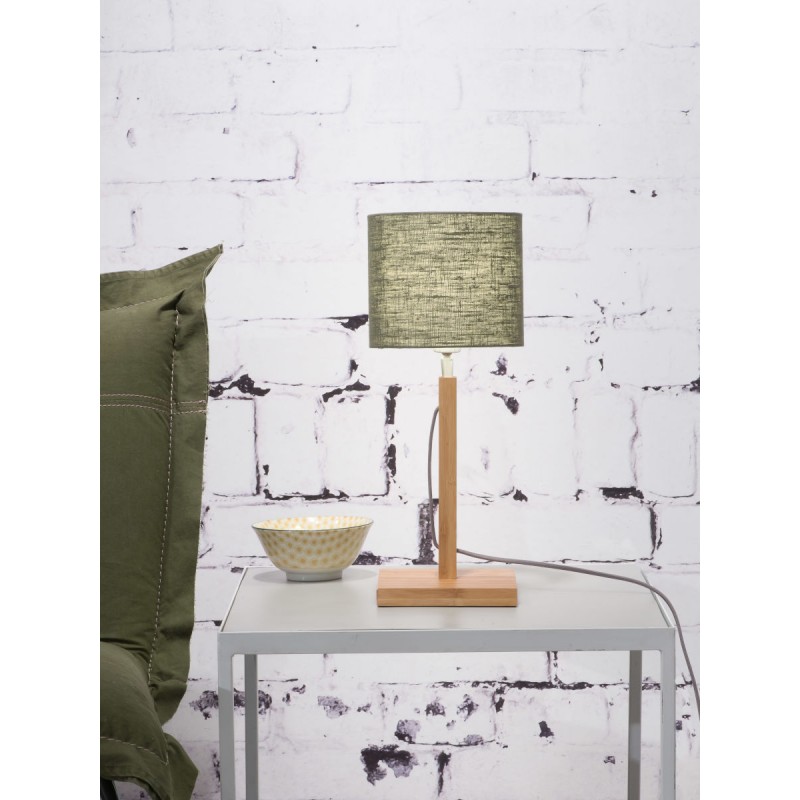 Bamboo table lamp and FUJI eco-friendly linen lampshade (natural, dark green) - image 44679