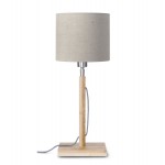 Lámpara de mesa de bambú y lámpara de lino ecológica FUJI (natural, lino oscuro)