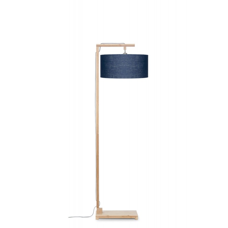 Bamboo standing lamp and himalaya ecological linen lampshade (natural, blue jeans) - image 44705