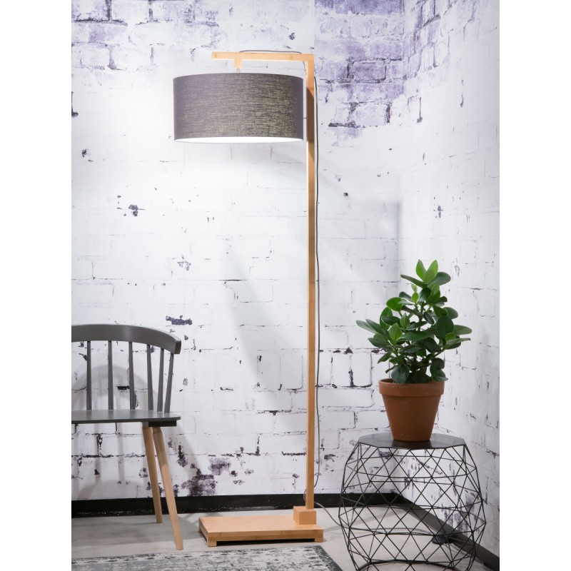 Lámpara de pie de bambú y pantalla de lino ecológico himalaya (natural, gris oscuro) - image 44713