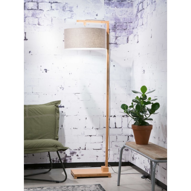 Lámpara de pie de bambú y pantalla de lino ecológico HIMALAYA (natural, lino oscuro) - image 44727