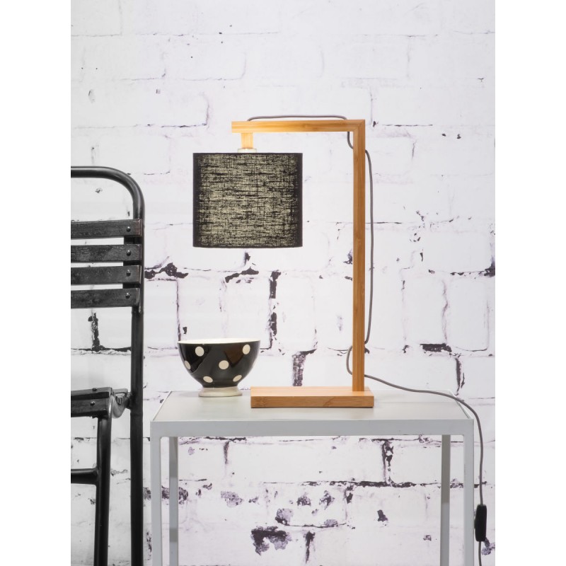 Lámpara de mesa de bambú y pantalla de lino ecológico himalaya (natural, negro) - image 44755