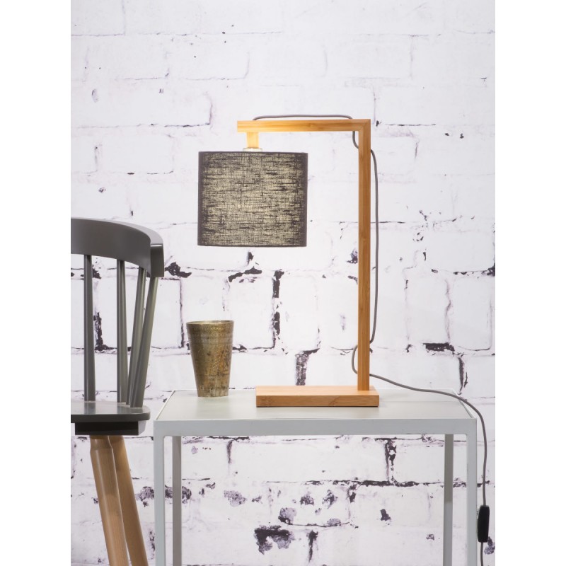 Lámpara de mesa de bambú y lámpara de lino ecológico himalaya (natural, gris oscuro) - image 44765