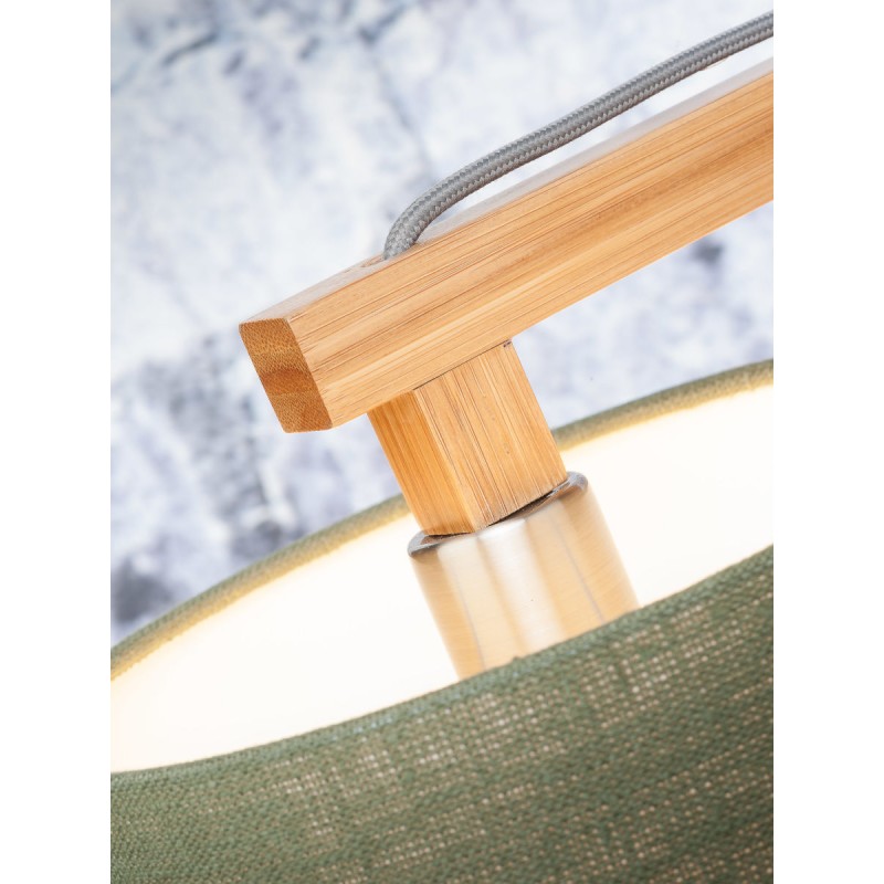 Lámpara de mesa de bambú y lámpara de lino ecológico himalaya (natural, verde oscuro) - image 44773