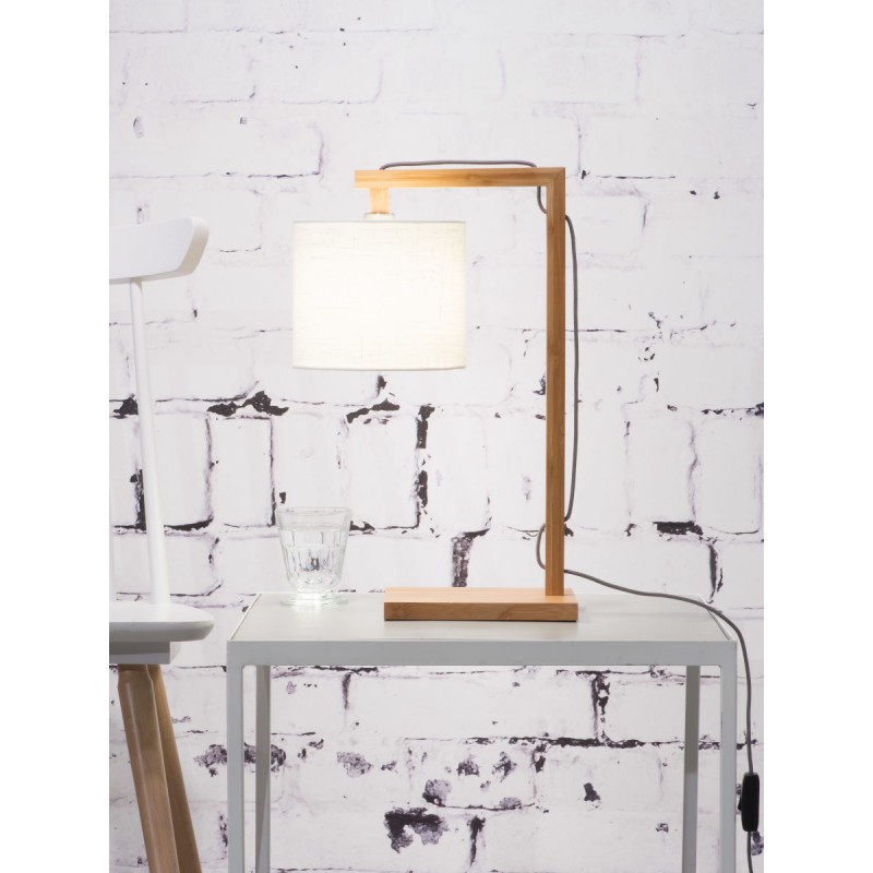 Lámpara de mesa de bambú y pantalla de lino ecológico himalaya (natural, blanco) - image 44790