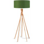 Lámpara de lino verde KilIMANJARO a pie y lámpara de lino verde (natural, verde oscuro)