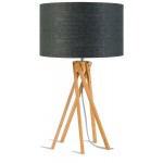 Lampe de table en bambou et abat-jour lin écologique KILIMANJARO (naturel, gris foncé)