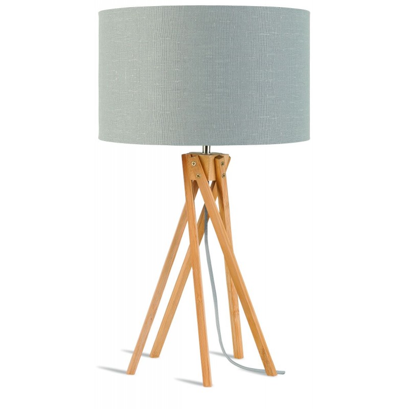 Lampe de table en bambou et abat-jour lin écologique KILIMANJARO (naturel, gris clair)