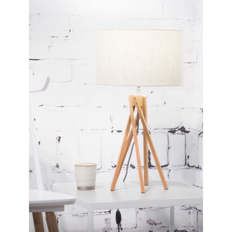 Lámpara de mesa de bambú y lámpara de lino ecológica KILIMANJARO (natural, lino claro) - image 44858