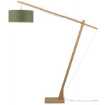Lampe sur pied en bambou et abat-jour lin écologique MONTBLANC (naturel, vert foncé)