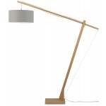 Lampe sur pied en bambou et abat-jour lin écologique MONTBLANC (naturel, gris clair)