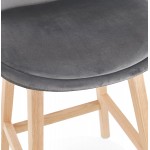 Tabouret de bar design scandinave en velours pieds couleur naturelle CAMY (gris)