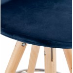 Tabouret de bar mi-hauteur scandinave en velours pieds bois couleur naturelle MERRY MINI (bleu)