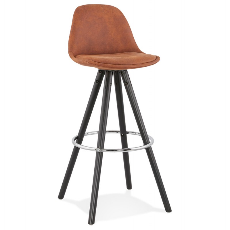 Vintage bar stool in microfiber feet black wood TALIA (brown) - image 45962