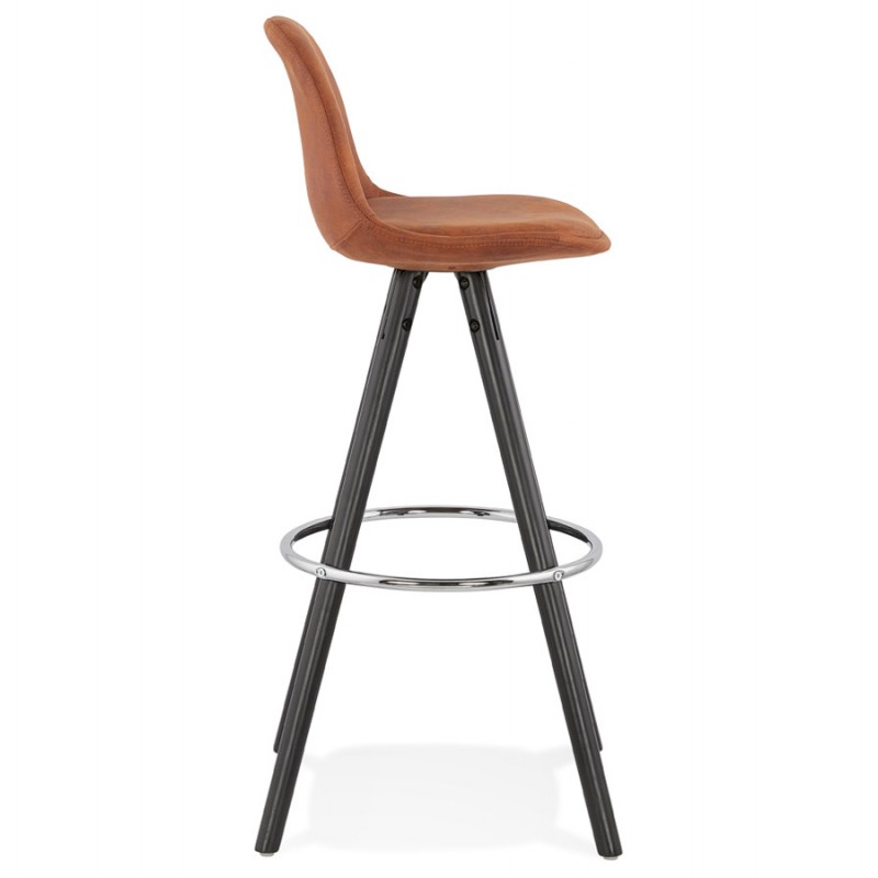 Vintage bar stool in microfiber feet black wood TALIA (brown) - image 45964