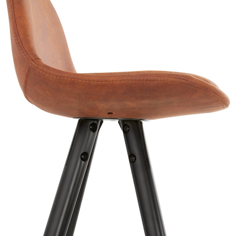 Vintage bar stool in microfiber feet black wood TALIA (brown) - image 45970
