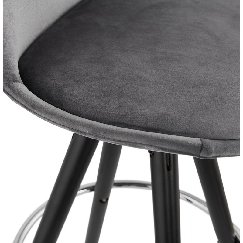 Tabouret de bar design en velours pieds bois noir MERRY (gris) - image 45991