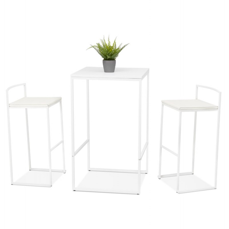 Table haute mange-debout design en bois pieds métal blanc HUGO - image 47044