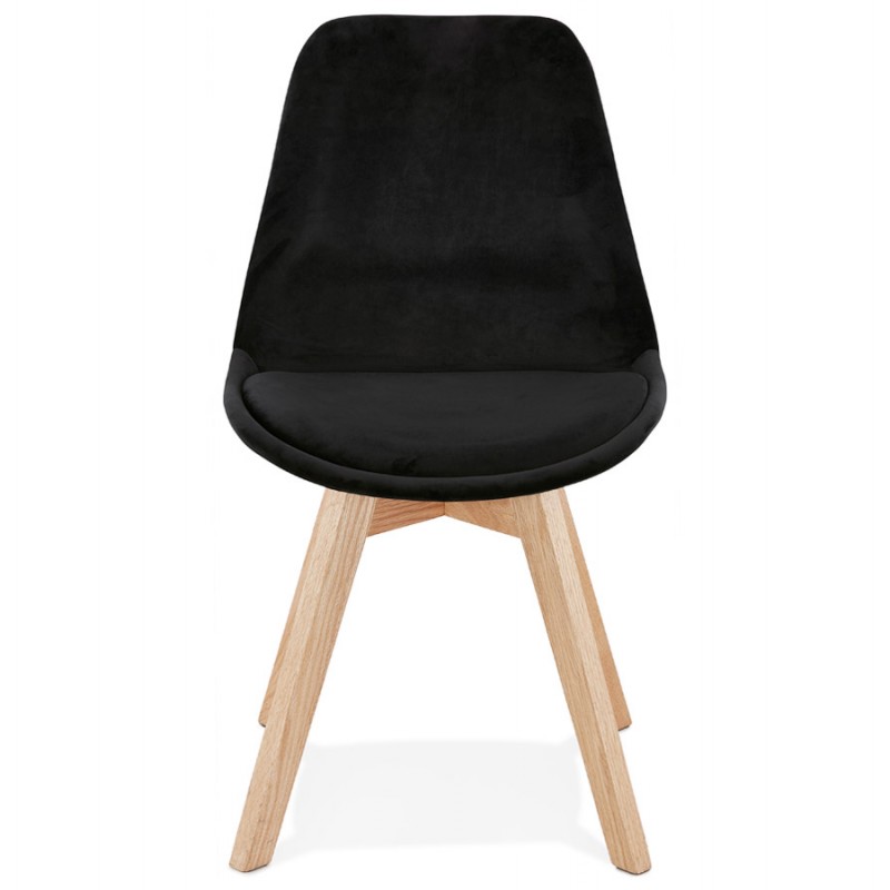 Chaise design scandinave en velours pieds couleur naturelle LEONORA (noir) - image 47120