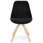 Chaise design scandinave en velours pieds couleur naturelle ALINA (noir)