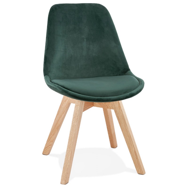 Chaise design scandinave en velours pieds couleur naturelle LEONORA (vert) - image 47163