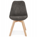 Chaise design et vintage en microfibre pieds couleur naturelle THARA (gris foncé)
