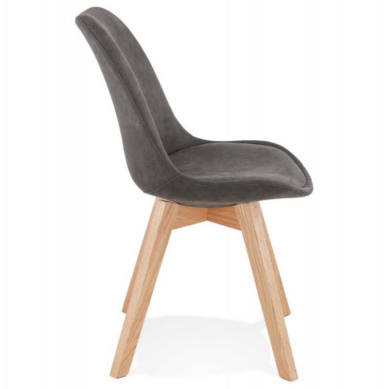Chaise design et vintage en microfibre pieds couleur naturelle THARA (gris foncé) - image 47218