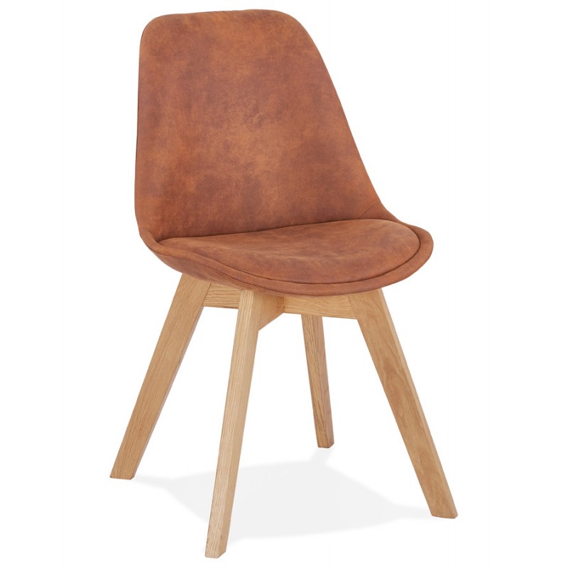 Chaise design et vintage en microfibre pieds couleur naturelle THARA (marron) - image 47366
