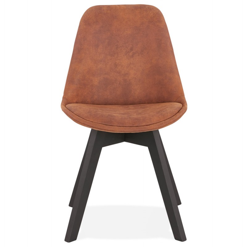 Chaise design et vintage en microfibre pieds noirs THARA (marron) - image 47372