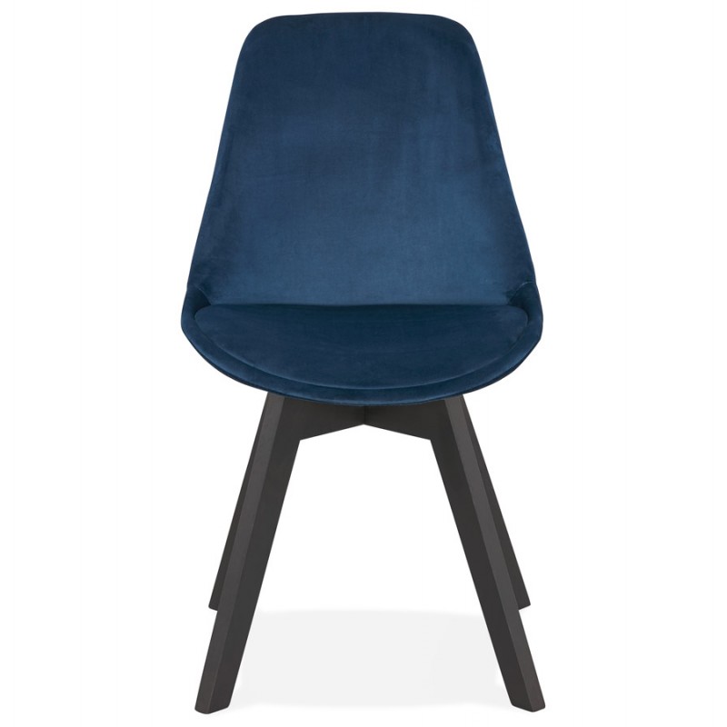 Chaise vintage et industrielle en velours pieds noirs LEONORA (bleu) - image 47408