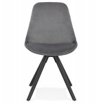 Chaise vintage et industrielle en velours pieds bois noirs ALINA (gris)