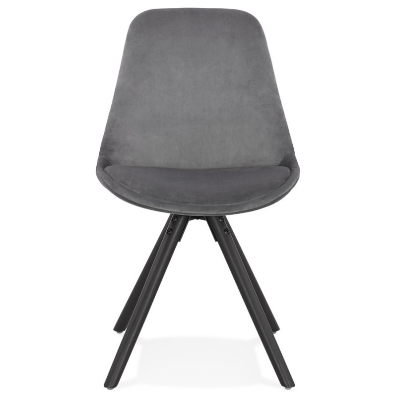 Chaise vintage et industrielle en velours pieds bois noirs ALINA (gris) - image 47420